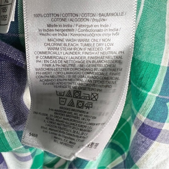 Brooks Brothers Plaid Blue and Green Short Sleeve Button Down 100% Cotton XL - Picture 7 of 7